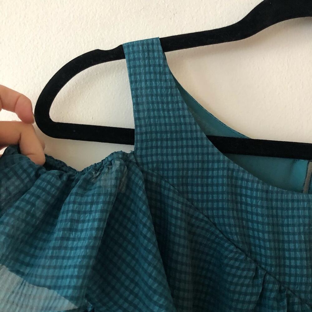 Anthropologie Maeve Tavin Teal Checked Blouse - Picture 3 of 6